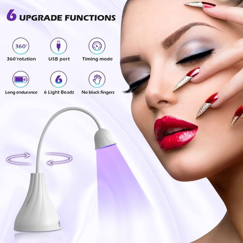 SMALLSHS LED UV Nail Lamp, Mini U V Light for Gel Nails Flash Curing, 18W Rechargeable LED Nail Light Dryer with 60s Timers, Fast Curing Gooseneck UV lamp for Gel Nails for Home DIY Manicure