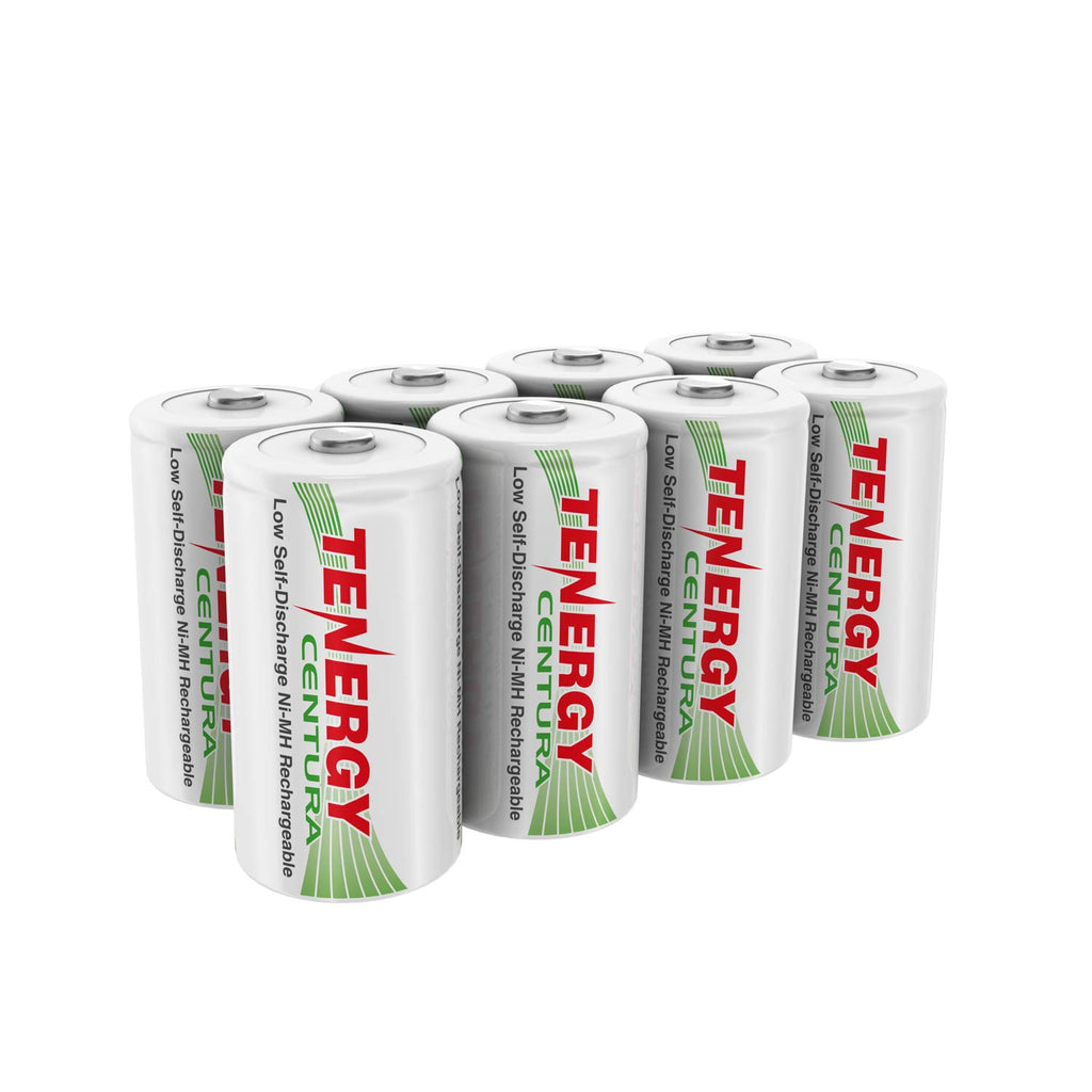Tenergy Centura 8-Pack C Rechargeable Batteries: 4000mAh Low Self-Discharge NiMH Cells – Pre-Charged and Ready-to-Use for Flashlights and Household Electronics