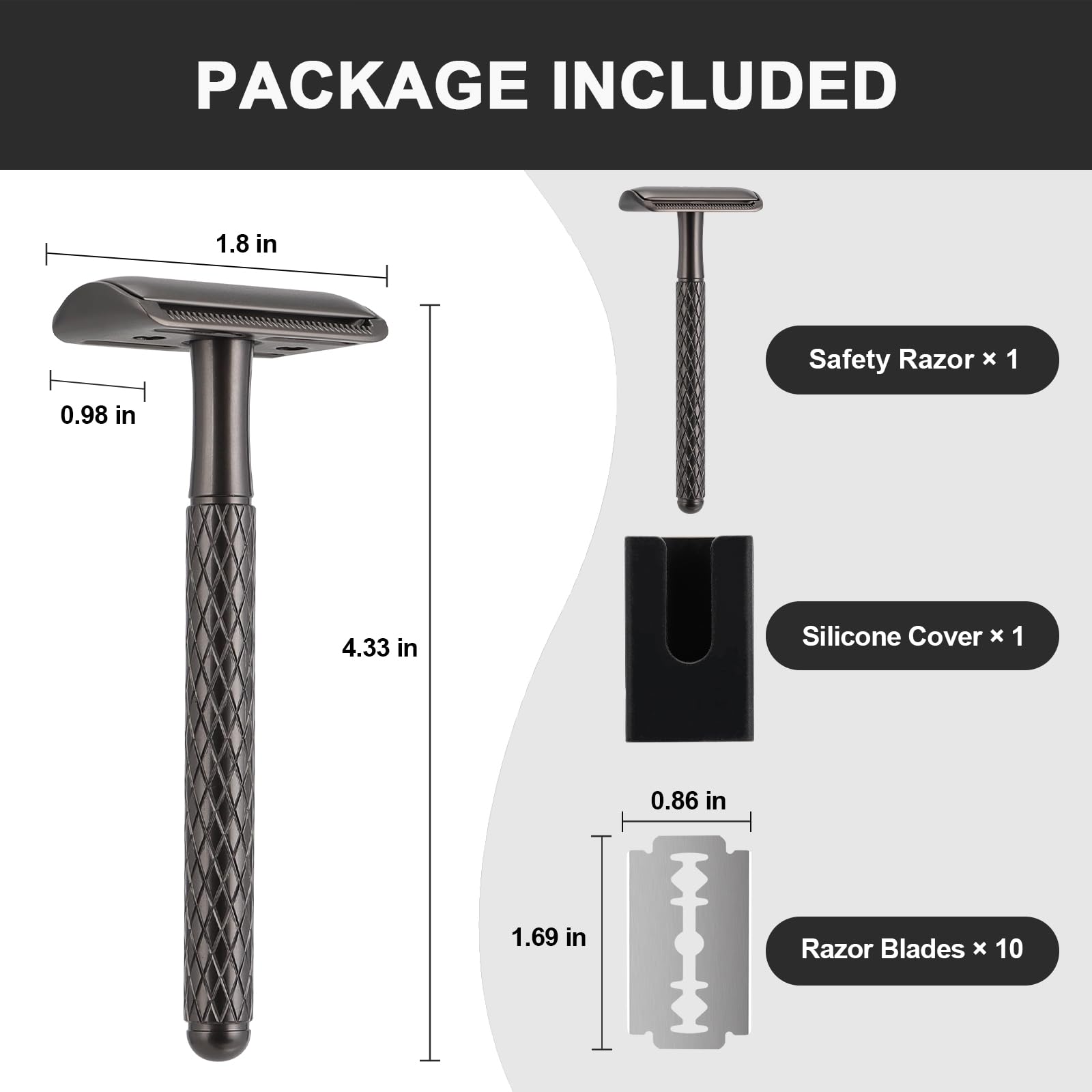 The Grooming Society Single Blade Safety Razor for Men with Silicone Cover & 10 Blades Double Edge Safety Razor for Travel Metal Eco-Friendly Reusable Razor for Shaving (Matte Black)