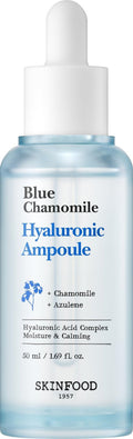 SKINFOOD Blue Chamomile Hyaluronic Ampoule, Korean Skincare Facial Serum for Soothing & Hydrating Skin, Hyaluronic Acid, Chamomile Flower Water, Calming Moisture Boost, 50ml / 1.69 fl.oz.