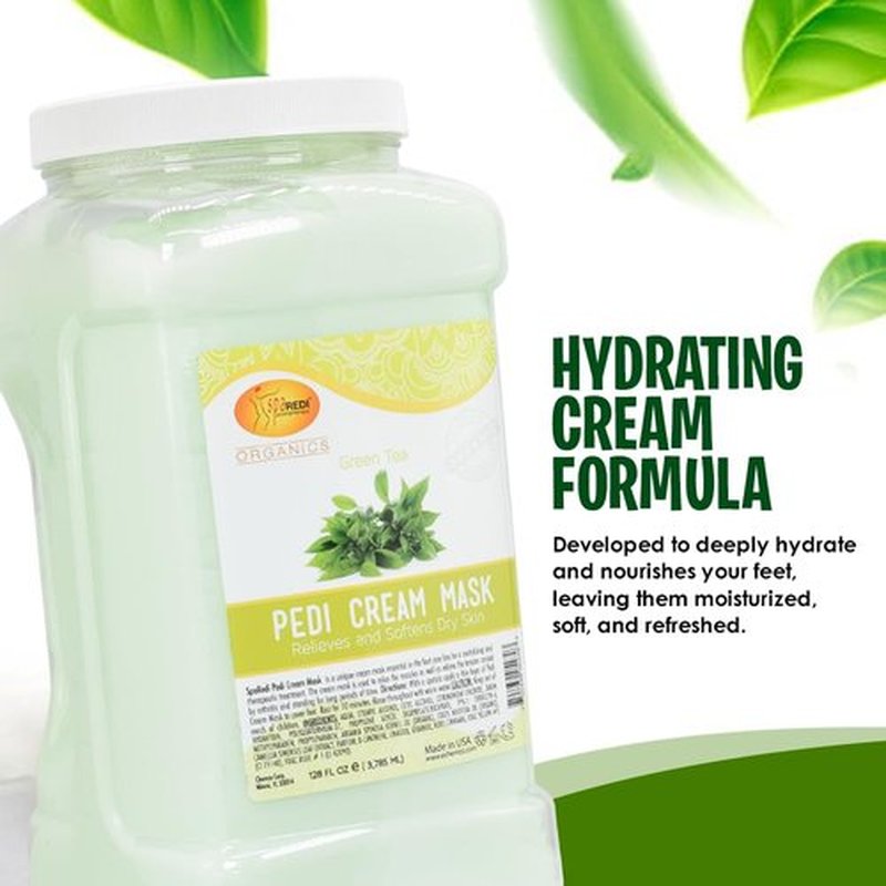 SPA REDI - Body and Foot Cream Mask, Green Tea, 128 Oz - Pedicure Massage for Tired Feet and Body, Hydrating, Fresh Skin - Infused with Hyaluronic Acid, Amino Acids, Panthenol, Comfrey Extract
