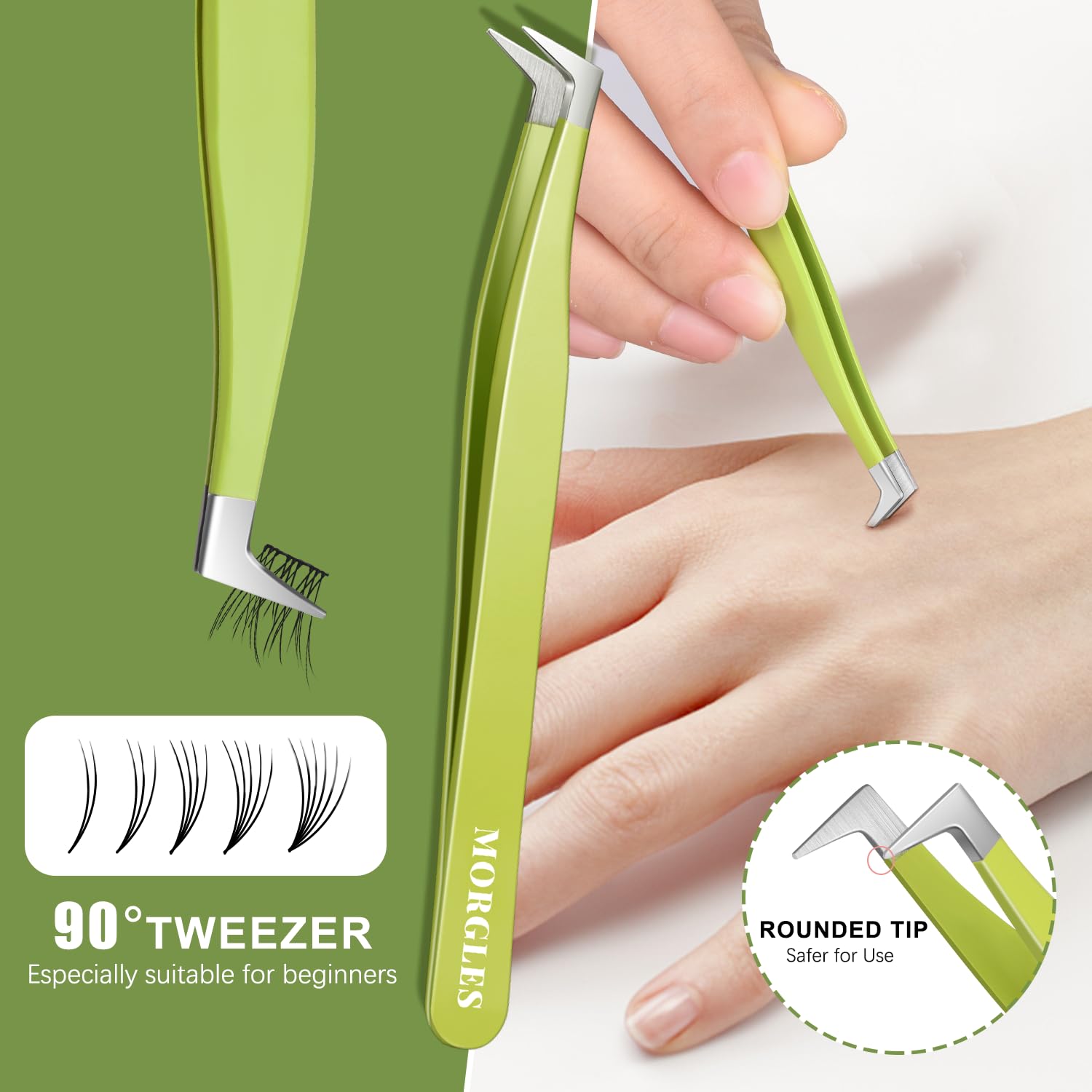 MORGLES High Precision Lash Tweezers Set, 5 in 1 Eyelash Extension Tweezers