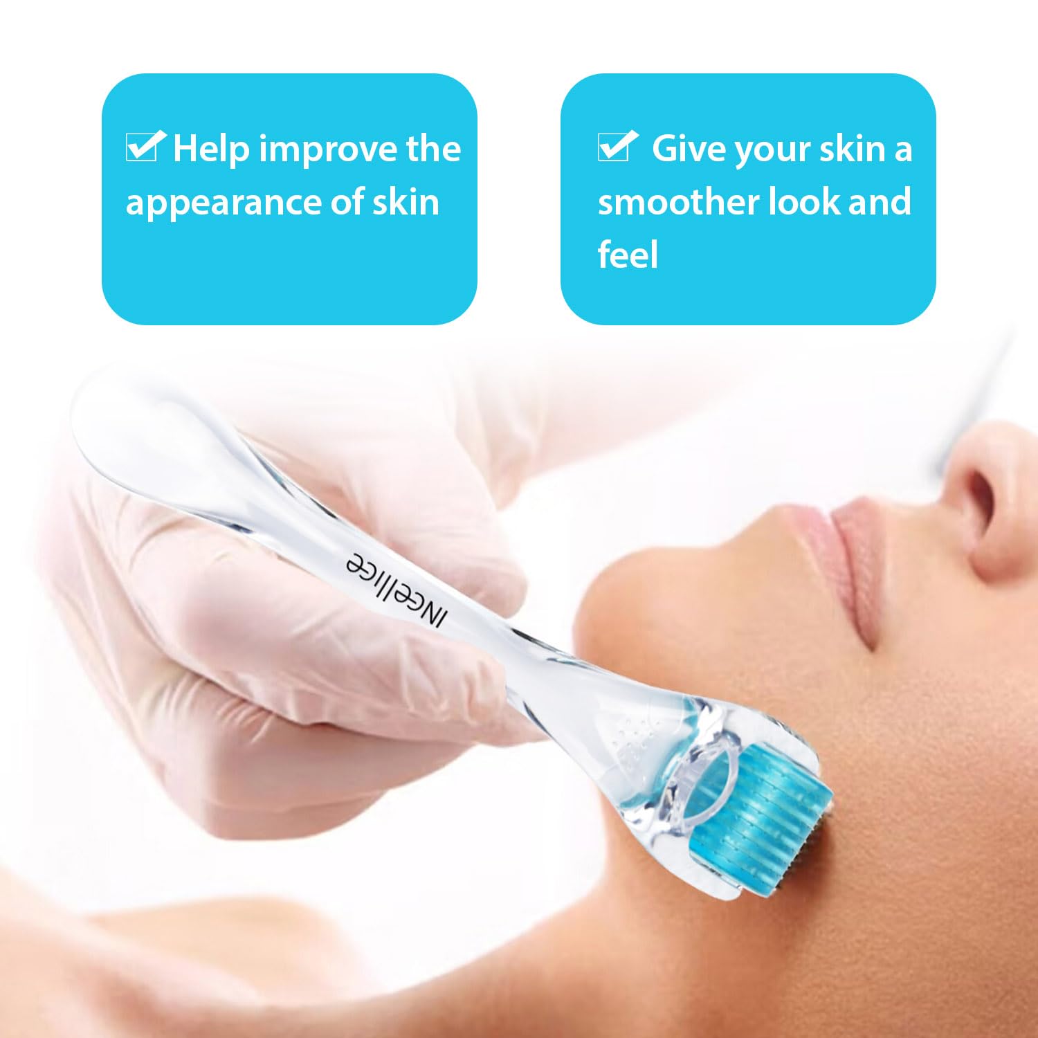 Professional Microneedling Derma Roller with 200 Real Individual Titanium Needles, Microneedle Roller for Face Body Scalp, Skincare Tool for Men Women Home Use - Sky Blue