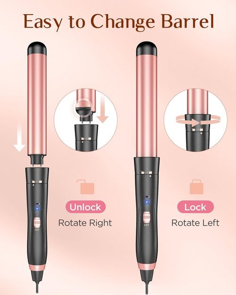 5 in 1 Wand Curling Iron-Kinked Curling Wand Set with Flat Iron Hair Straightener, 3 Barrels Hair Crimper, 3 Ceramic Curling Irons (0.35"-1.25"), 2 Temps Fast Heat Hair Waver Curler with Glove & Clip