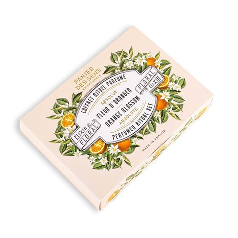Panier des Sens - Orange Blossom Gift Set for Women - Roll On Perfume + Hand Cream + Bar Soap - Thank you, Birthday Gift for Her - Self Care Kit with 96% Natural Ingredients - Skin Care Set