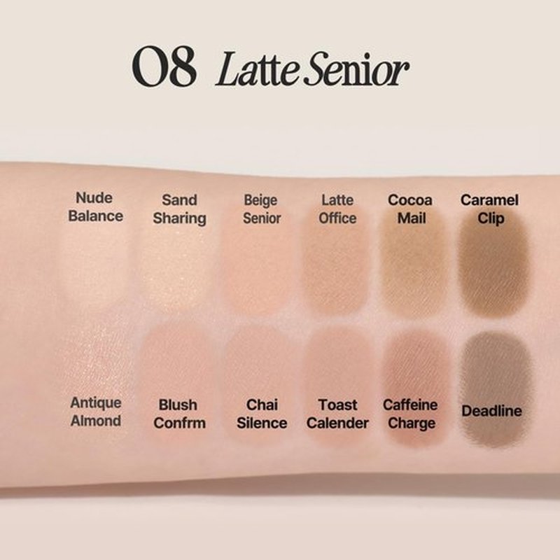 CLIO Pro Eye Palette Air, 12-Color Eye Shadow Palette, Matte Shimmer Mix, Air-Fit Blendable Pigmented Buildable Color, Low Fallout, Warm Brown Nude Neutral Tone, Daily Korean Makeup (08 LATTE SENIOR)