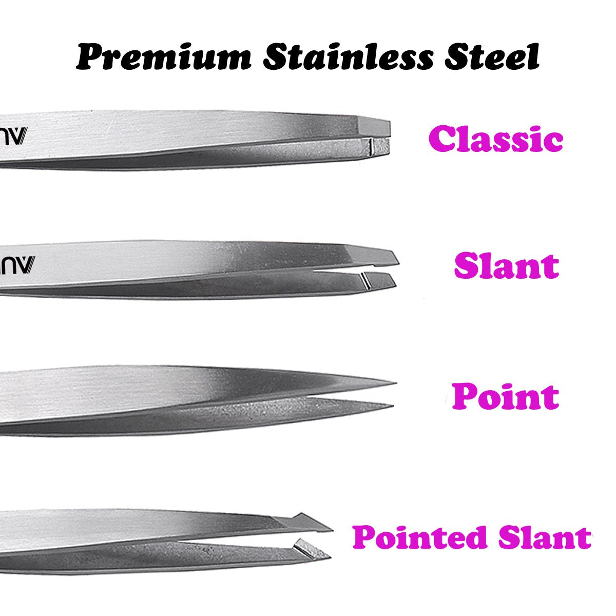 Tweezers Set 4-Piece Professional Stainless Steel Tweezers Gift with Travel Case by Aumelo - Best Precision Eyebrow and Splinter Ingrown Hair Removal Tweezer Tip,No Colored & Chemical Free