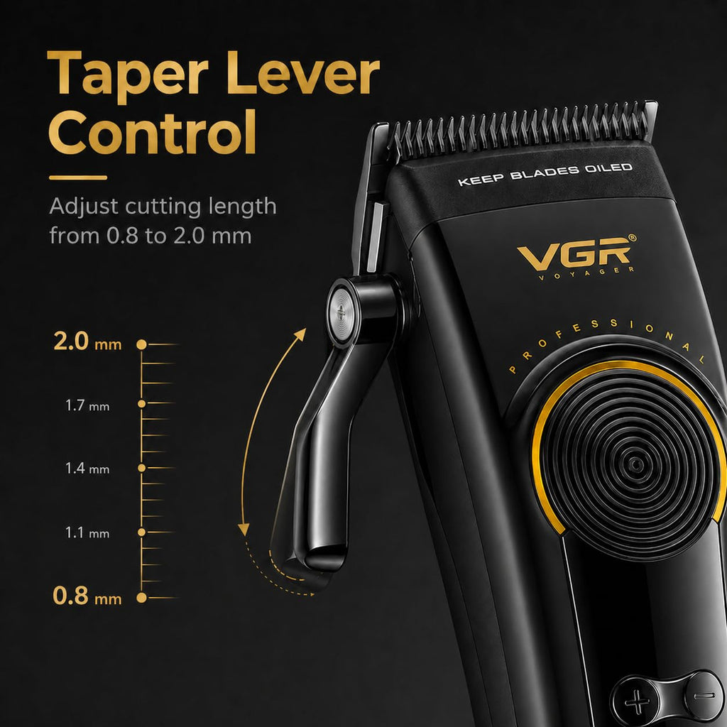 VGR 199 Professional Cordless Hair Clippers for Men, 5-Speed Mens Hair Clippers with LED Display, Rechargeable Clipper with Charging Base & 6 Guide Combs–Home Barber Kit, Black