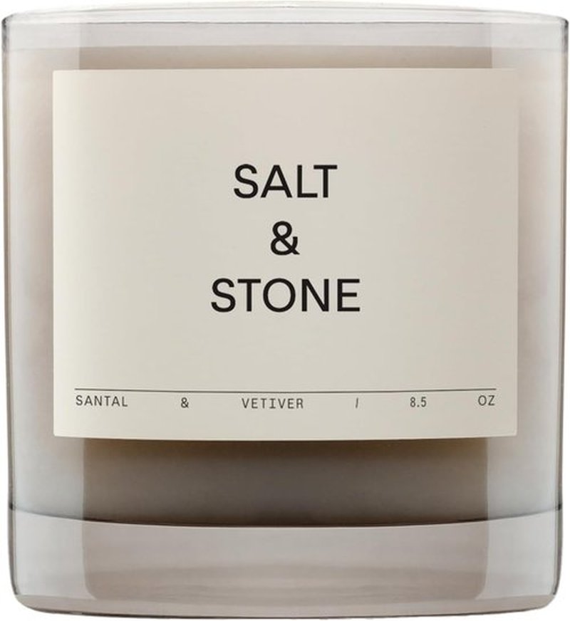 Salt & Stone Scented Candle - Hand-Poured Coconut & Soy Blend | Aromatic Santal & Vetiver | 8.5 oz, 50 Hour Burn Time