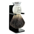 Parker 100% Black Badger Bristle Shaving Brush - Ivory Marbled Handle & Stand Included