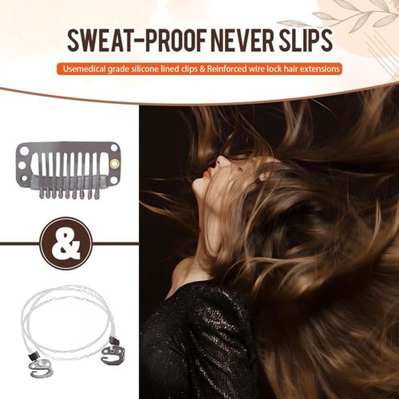 Invisible Wire Hair Extensions Real Human Hair - 12 Inch 70G Dark Brown Transparent Fish Line Clip-Ins Hair Piece, 100% Remy Human Hair Extensions for Women