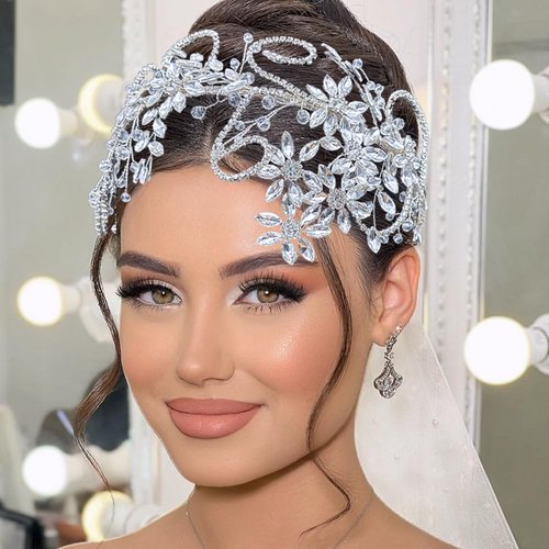 Aoityis Rhinestone Bride Headband, Wedding Headpiece for Brides, Bridal Hair Accessories(Silver)