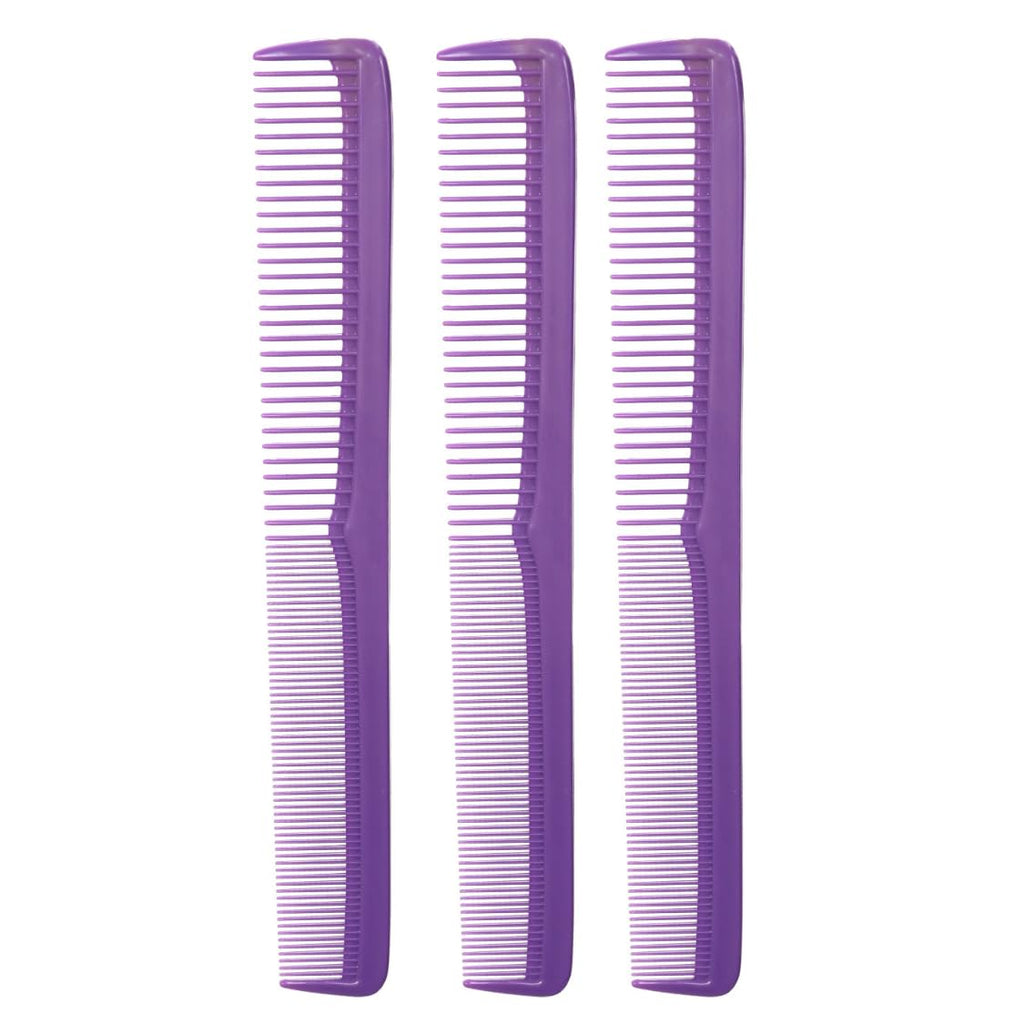 Styling Gear #150 Comb Set Of 3 Barber Cutting, Men's And Women's Pocket Combs For Hairstyling, Beard, And Mustache Grooming. Made In The USA. (Purple)