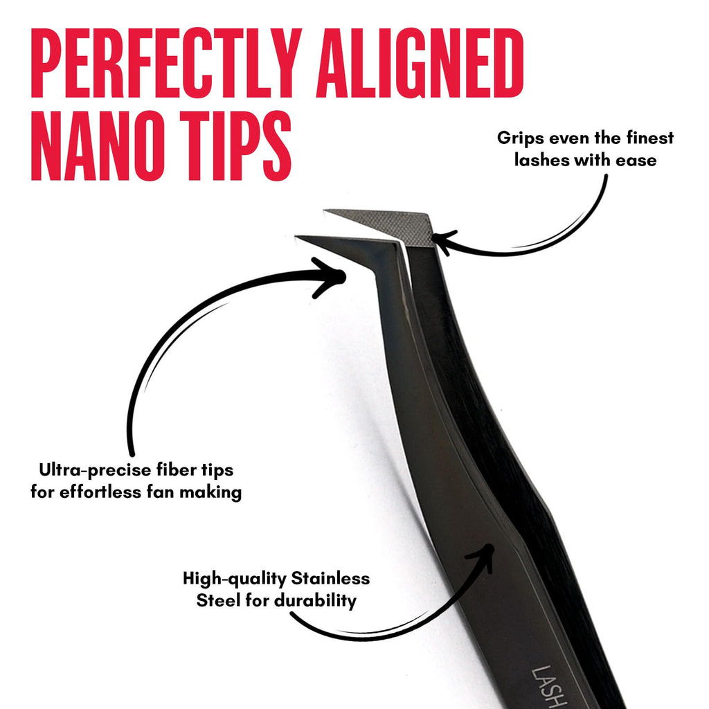 My Lash Tools Mega Boot Volume Fiber Tip Lash Tweezer – LASH ARTIST ACE, Professional Eyelash Extension Tweezers, Precision Fan Making, Plain Grip (Black)