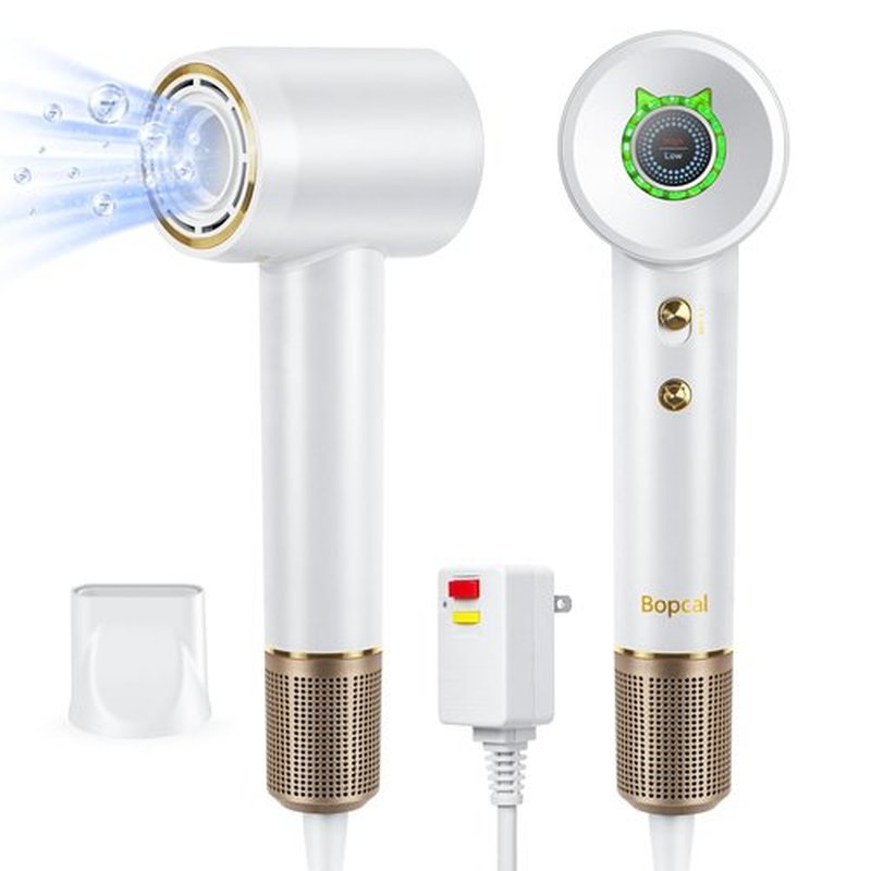 Hair Dryer - Bopcal Ionic Blow Dryer with Concentrator for All Hair Types,160000 RPM High-Speed Fast Drying Lightweight and Quiet, 200 Million Negative Ions Dryer with Thermo-Control (1500w)