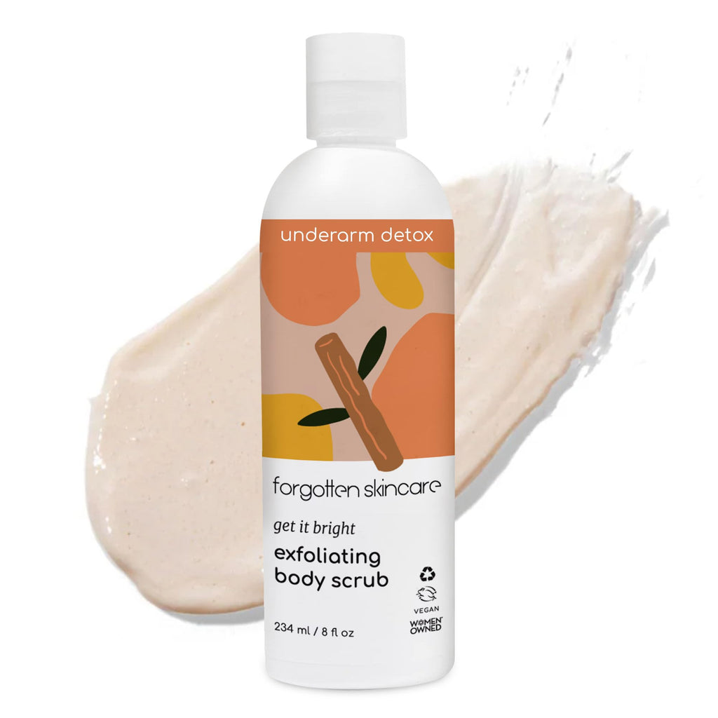 Forgotten Skincare Get It Bright Exfoliating Body Scrub with Glycolic Acid & Pumice for Dark Armpits, Bikini Area, KP Bumps, Rough Skin – Daily AHA Polish to Smooth, Soften & Prep Sensitive Areas