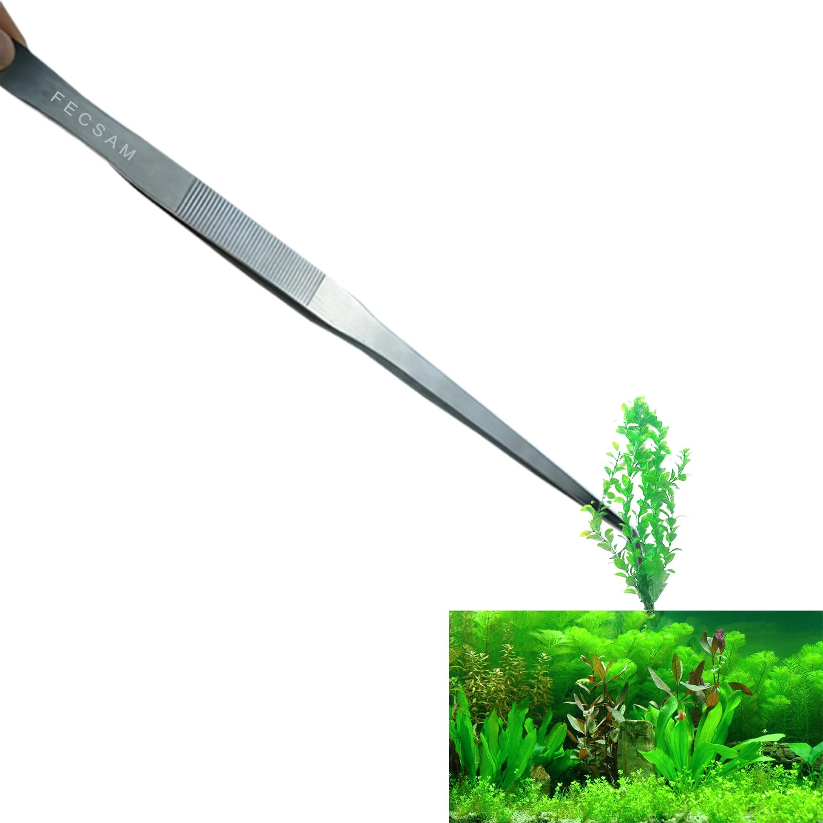 Fecsam Extra Long Tweezers, Feeding Tongs, 18.9 inch Aquarium Stainless Steel Large Aquascape Tools for Fish Tank, Terrarium，Aquascaping, Reptile Snake (Curved)