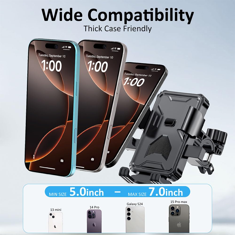 Prjrsme Bike Phone Holder, Handlebar Phone Mount for Bike and Motorcycle, Electric Scooter Mountain Bike, Adjustable Cell Phone Holder,Secure Holder for 4.7-6.8 Inch All Cell Phones
