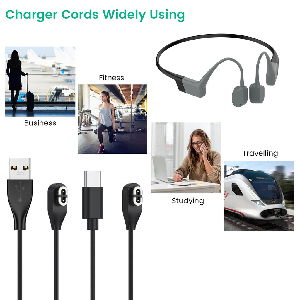 weishan 2-Pack Charging Cable for Aftershokz Aeropex AS800,Shokz OpenRun Pro,OpenRun,OpenRun Mini,OpenComm Bone Conduction Headphones - USB and USB C to Magnetic Charger Cords, 3.3ft