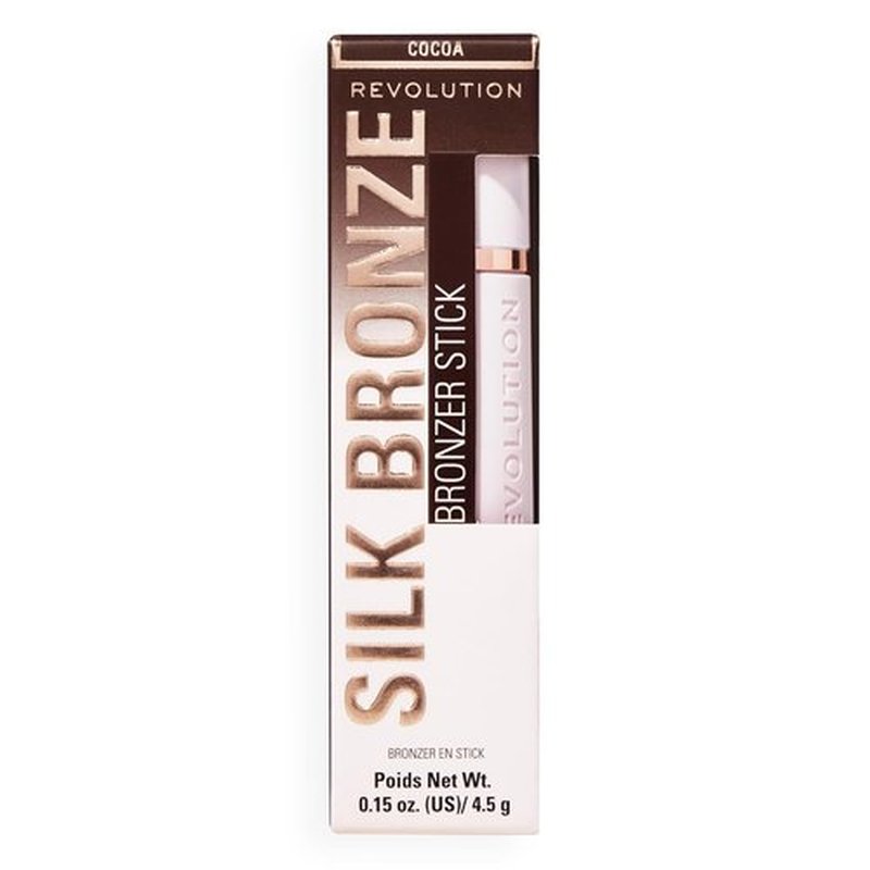 Revolution Beauty London Skin Silk Bronzer Stick - Buildable Cream-to-Powder Formula, Dark Cocoa, 0.15 oz
