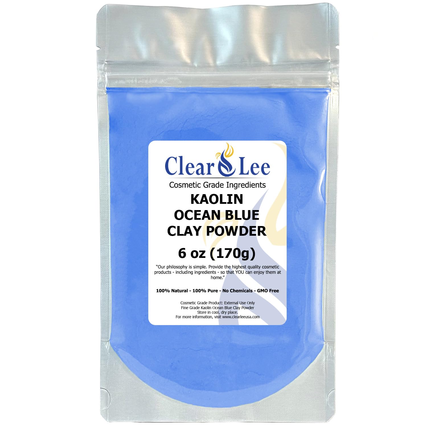ClearLee Kaolin Ocean Blue Clay Cosmetic Grade Powder - 100% Pure Natural Powder - Great For Skin Detox, Rejuvenation, and More - Heal Damaged Skin - DIY Clay Face Mask
