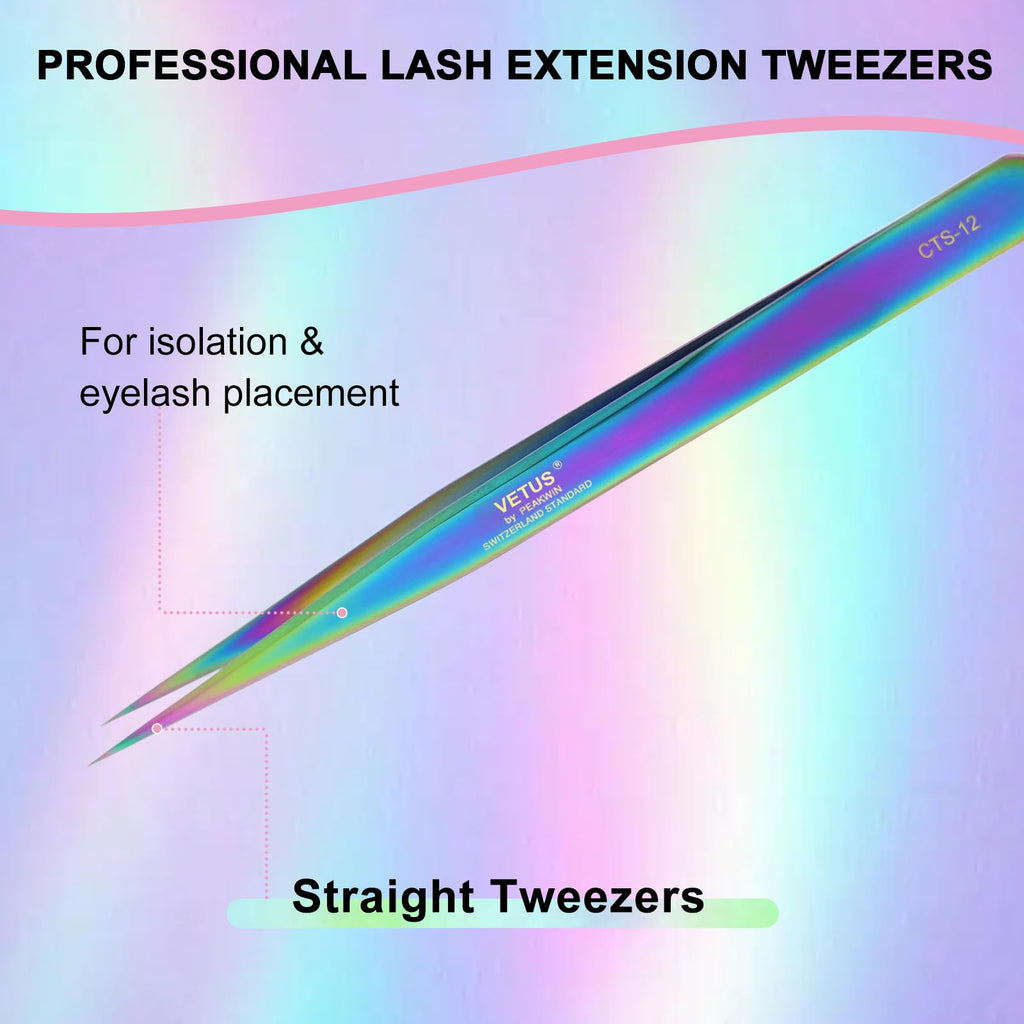 Fiber Tip Tweezers for Lash Extensions Precision Eyelash Isolation, Industrial Tweezers for Crafting,Soldering, Laboratory Work, Jewelry-Making Non-Slip Grip Stainless Steel by EMEDA(Needle)