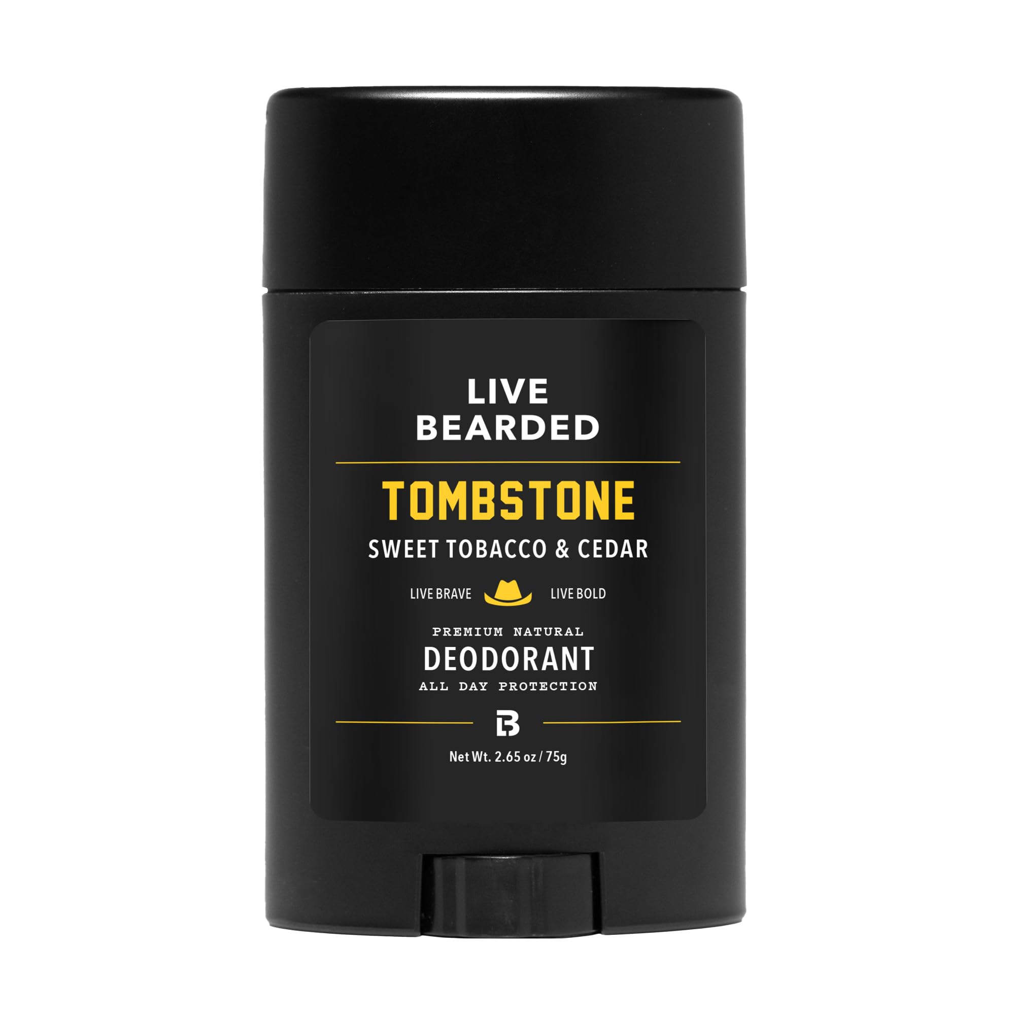 LIVE BEARDED® Men's Aluminum Free Deodorant, 1 Stick, Tombstone Scent