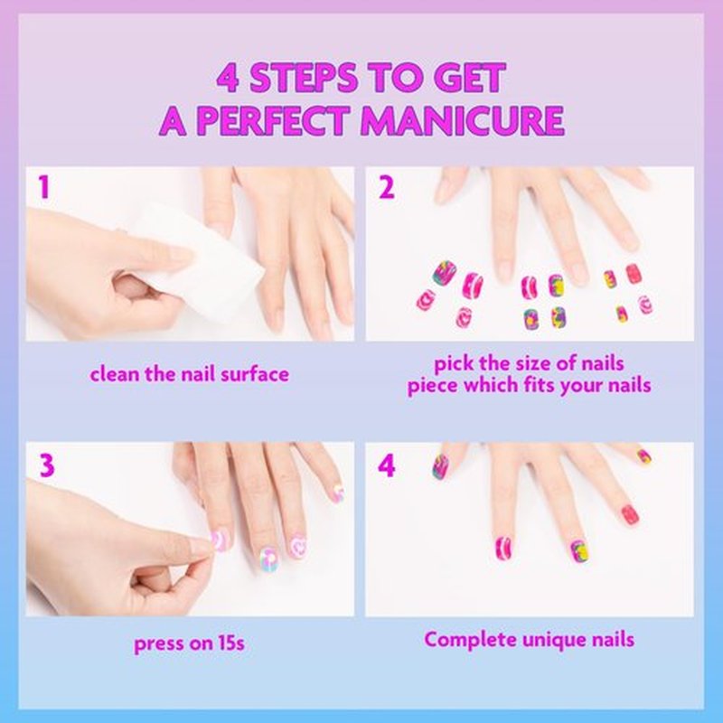 Townley Girl 96 Pcs Press-On Nails Including 3D and Glow-In-Dark Artificial False Nails Set for Tweens with Pre-Glue Full Cover Acrylic Nail Tip Kit, Great for Gifts
