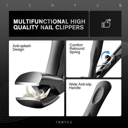 FERYES Professional Angled Toenail Clippers for Thick Toenails & Seniors - Extra-Long Ergonomic Handle, Superior Cutting Power, Wide Grip