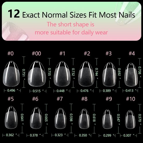 PrettyYo Short Almond Gel Nail Tips 600Pcs Half Matted Clear Fake Nail Tips Short Almond Shape 12 Sizes Full Cover Acrylic Press On Soft False Nails Gel x Nail Press Ons for DIY at Home