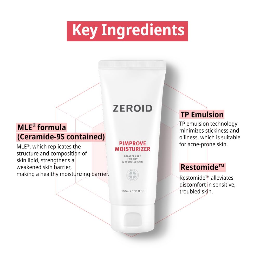 ZEROID | Pimprove Moisturizer Cream | Hyaluronic Acid Moisturizer Face Cream | Korean Face Lotion for Women and Men | Korean Skin Care | Skin Barrier Moisturizing Facial Care | 3.38 fl oz (100ml)