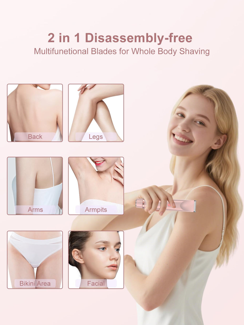 Joigivit 2 in 1 Bikini Trimmer for Women Dual Head Shaver Electric Razors Lady Pubic Hair, Ipx7 Waterproof Bikini Underarm Arm Leg Face Body Pink