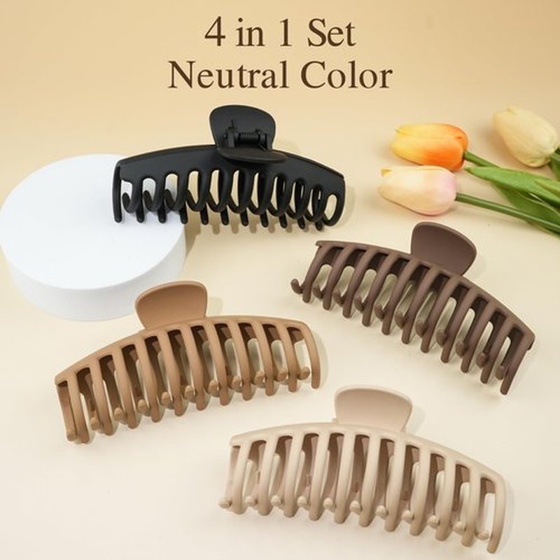 MAORULU Extra Large Matte Claw Hair Clips for Thick Hair, 5.25 lnch, for Women and Girls, 4 Pack (Black Coffee Brown Beige)