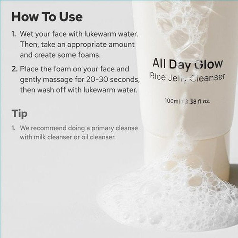 De:maf All Day Glow Rice Jelly Cleanser, Rice Extract, Low pH Cleanser, Soothing and Calming, Keeps Skin Moist After Cleanse, Suitable for Sensitive Skin, Korean Skincare (100ml, 3.38, Fl Oz)