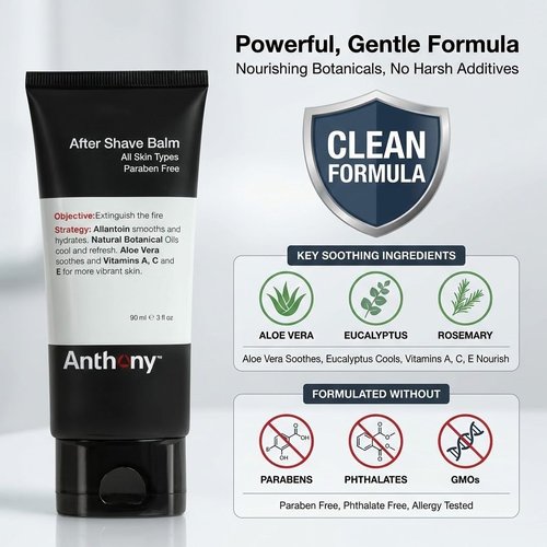 Anthony After Shave Balm - Cooling Hydrating Lotion with Aloe Vera & Vitamins A, C, E | 3 Fl Oz