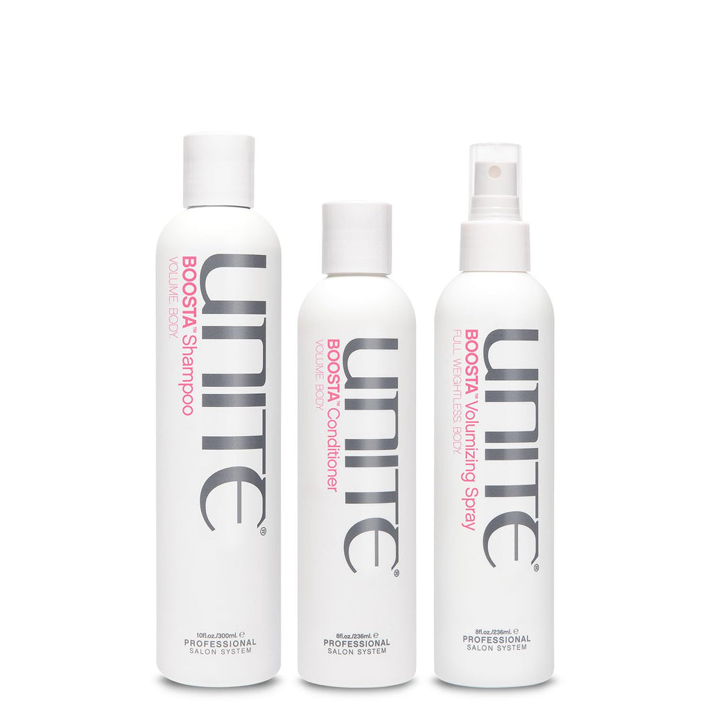 UNITE Hair BOOSTA Shampoo, Conditioner & Volumizing Spray - Adds Lift, Body & Shine for Fine Hair - 10 Fl Oz, 8 Fl Oz, 8 Fl Oz