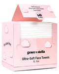grace & stella Face Towels Disposable - Travel Essentials - Ultra-Soft & Absorbent Face Wipes Towelettes - XL Facial Towels for Cleansing & Makeup Removal - Lint-Free Facial Tissue - Vegan (60 Count)