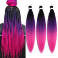 Pre Stretched Braiding Hair Extensions 30 Inch 3 Packs Crochet Twist Braids Hair High Temperature Synthetic Fiber Braid Hair Hot Water Setting（30",Black-Purple-Rose Red）