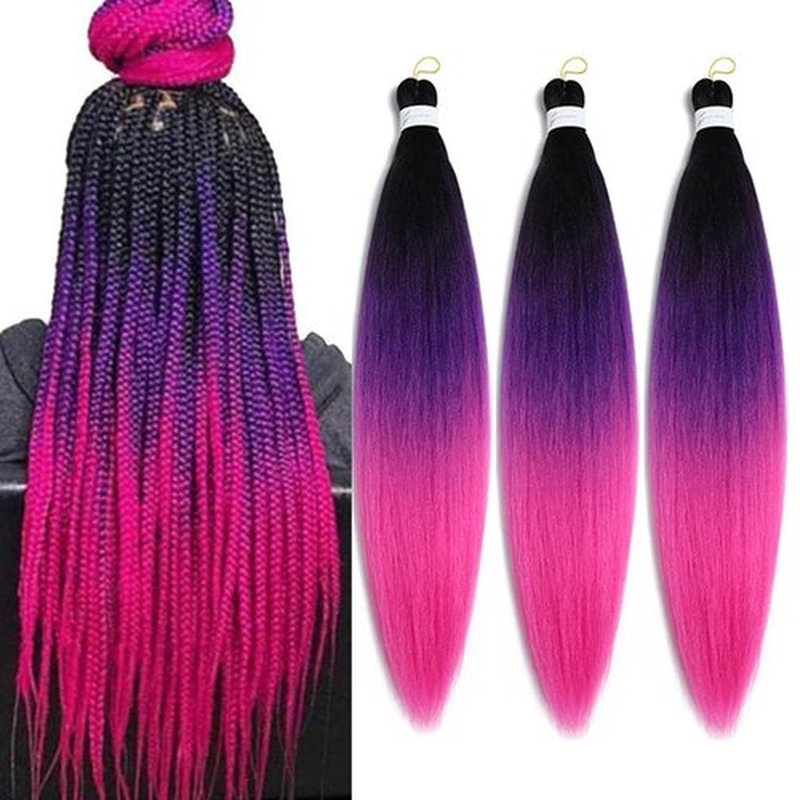 Pre Stretched Braiding Hair Extensions 30 Inch 3 Packs Crochet Twist Braids Hair High Temperature Synthetic Fiber Braid Hair Hot Water Setting（30",Black-Purple-Rose Red）