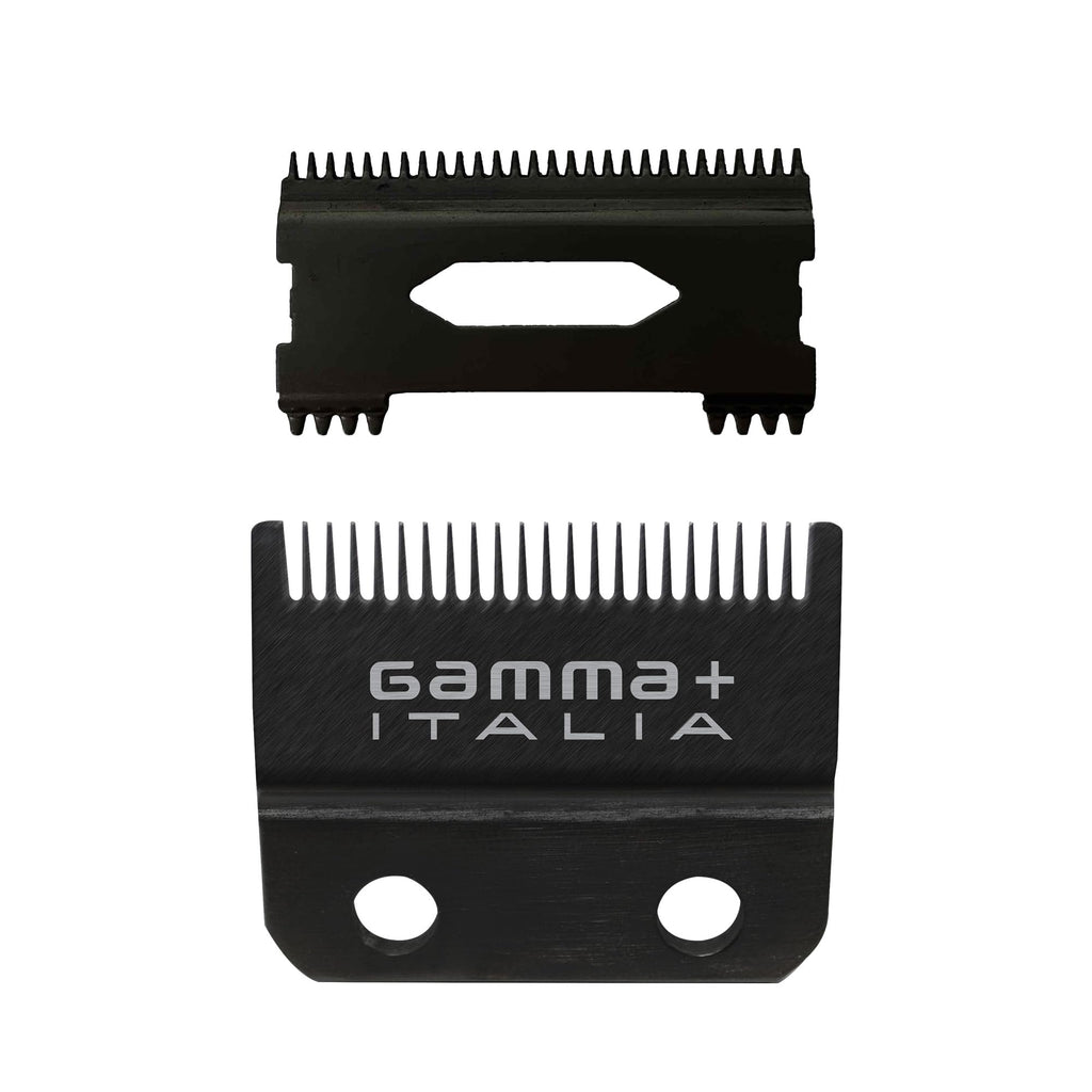 GAMMA+ Replacement Fixed Black Diamond Carbon DLC Fade Hair Clipper Blade with Shallow Tooth 2.0 Cutter Set