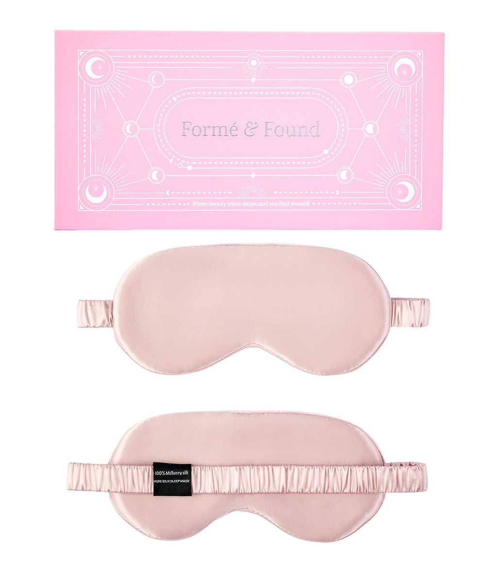 Formé & Found Luxury Silk Sleep Mask, 100% 6A Mulberry Silk Eye Mask for Sleeping, 22 Momme Weighted Sleep Mask for Men & Women, Eye Mask for Sleep, Blackout Sleeping Mask（Pink）