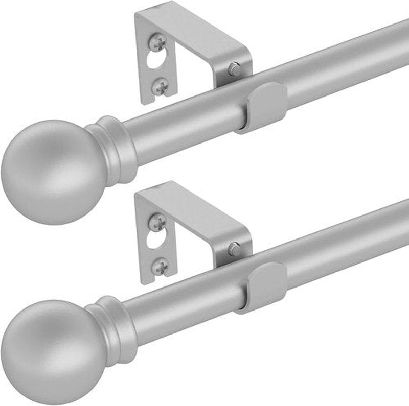 GXOACKJ Silver Curtain Rods - Heavy Duty 5/8 Inch Metal Set for Windows 28 to 78 Inches | 2 Pack
