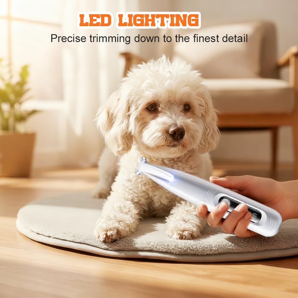 KAMOJI Cat Grooming Trimmer, 2026 New Waterproof Rechargeable Shaver with LED Light, Upgrade Electric Quiet Dog Cat Grooming Trimmer Multifunctional Pet Hair Trimmer (White)