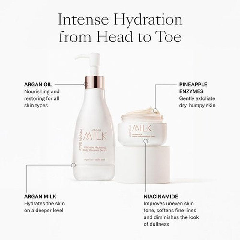 Josie Maran Argan Milk Body Care Gift Set - Intense Hydration Body Serum + Night Cream with a Lightweight Texture - Fast-Absorbing Skin & Body Care Set with Pure Argan Oil (2 Count)