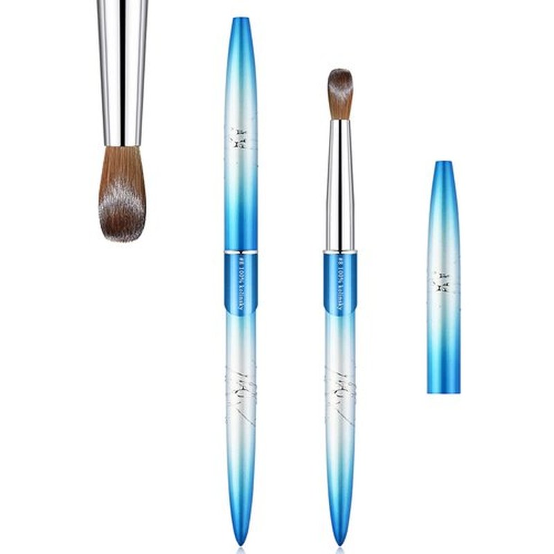 Kolinsky Acrylic Nail Brush Size 8 Round Shaped Oval Blue Metal Handle Nail Brush Nail Art Brush Professional Nails Brush for Nail Tech and Beginner