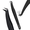 Fiber Tip Lash Tweezers for Eyelash Extensions – Mega Volume Precision Tweezer, Stainless Steel, Non Slip Grip, Professional Classic Lash Tool for Volume Fans (Black)