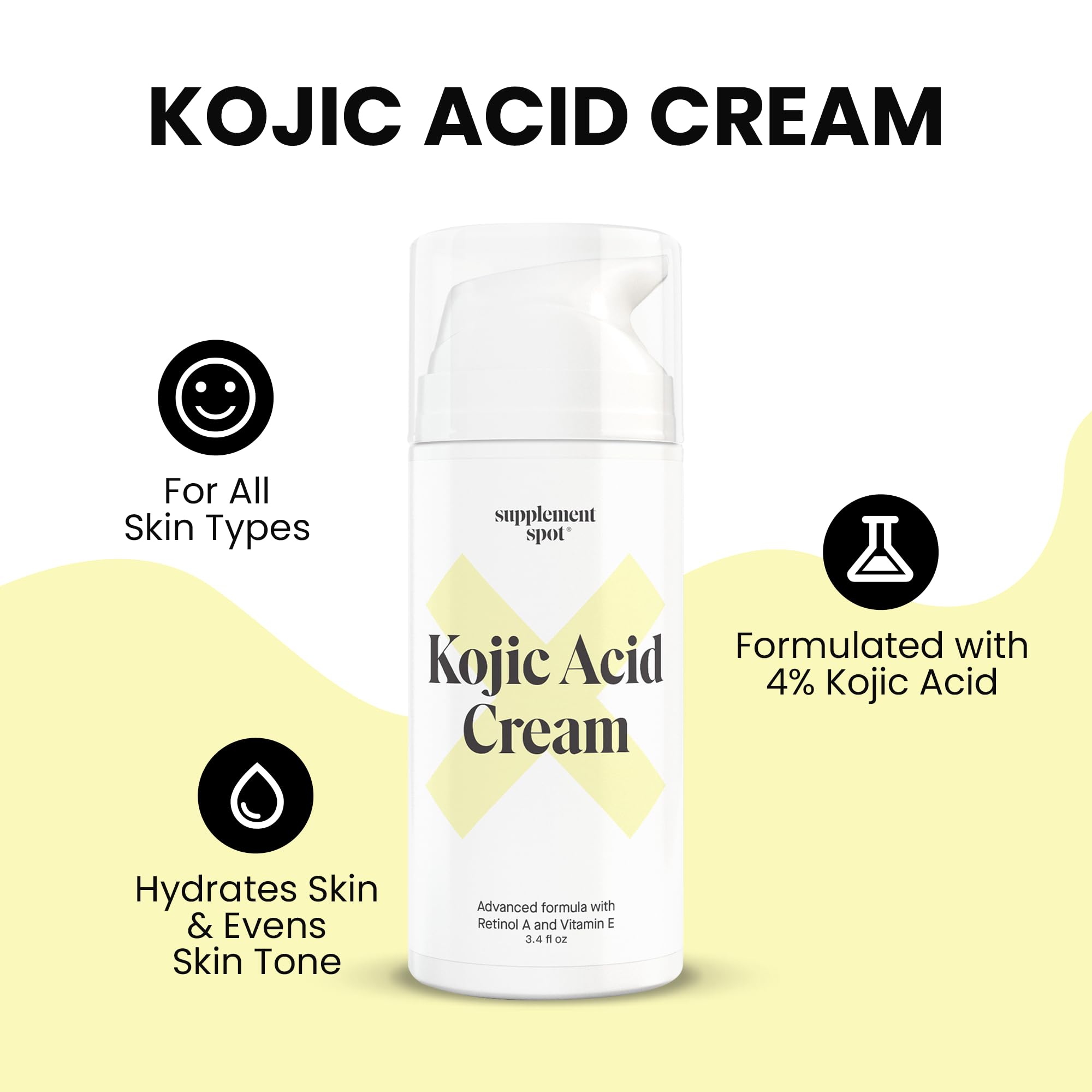 Supplement Spot Kojic Acid Cream for Dark Spots, Retinol A & Vitamin E Dark Spot Treatment for Women - Anti-Aging & Even Skin Tone – Natural Kojic Acid Face Cream for Women, 3.4 Oz
