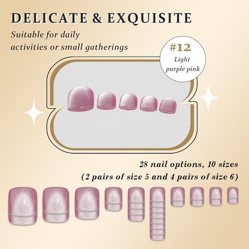 evpct Dusty Rose Pink Cat Eye Press on Toenails for Women, Glossy Glitter Fake Toe Nails Women Girls Gift, Soft Press Stick on Toenail with Kits Perfectly Fit Full Cover Reusable Cateye Fake Toenails