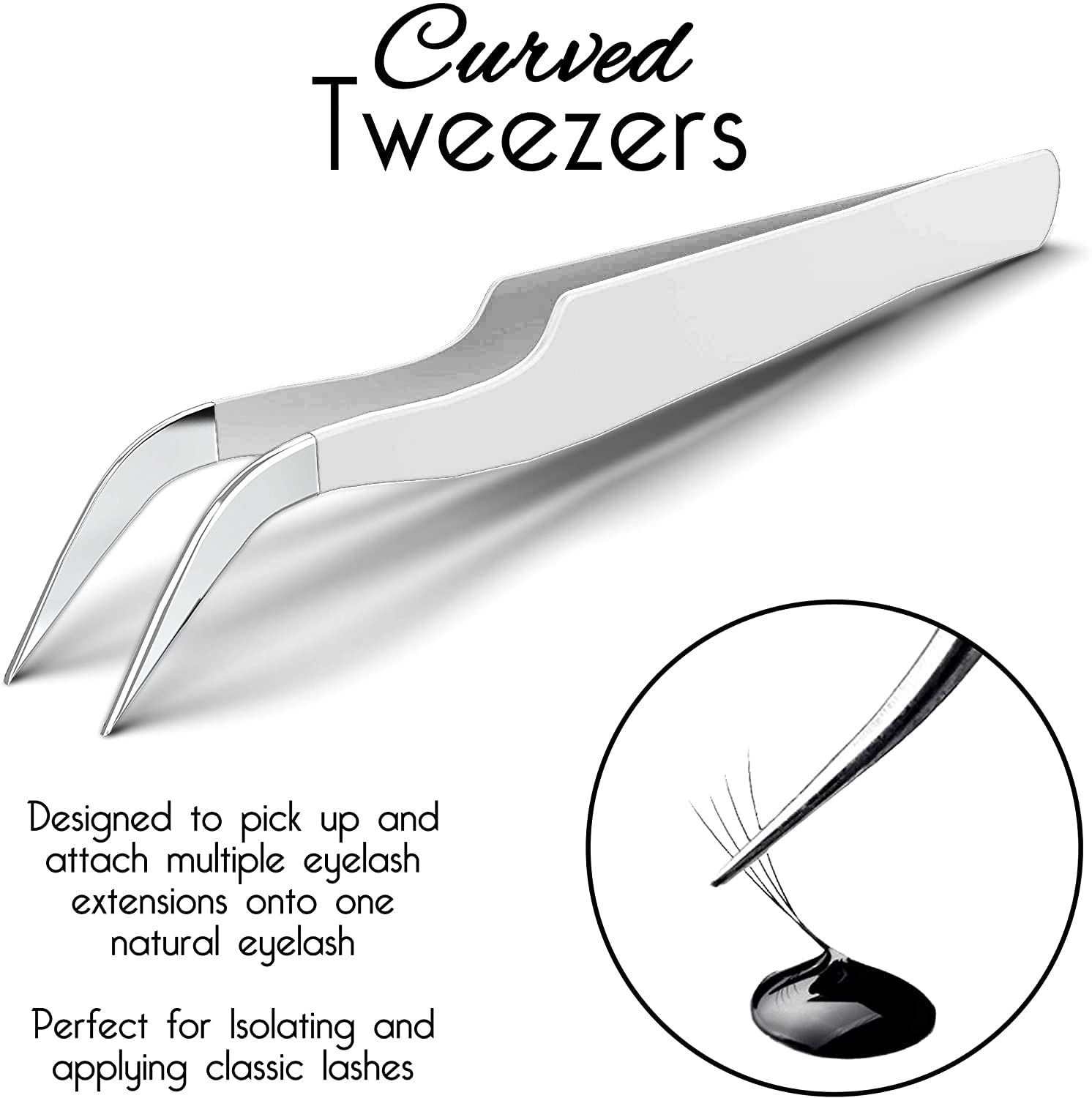 SIVOTE Eyelash Extension Tweezers for Classic & Volume Lashes, 2-Pack, White
