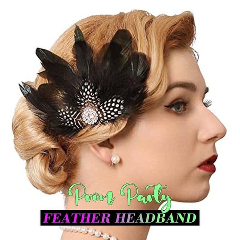 GENBREE 1920s Flapper Headpiece Black Feather Hair Clip Fascinator Accessories for Women